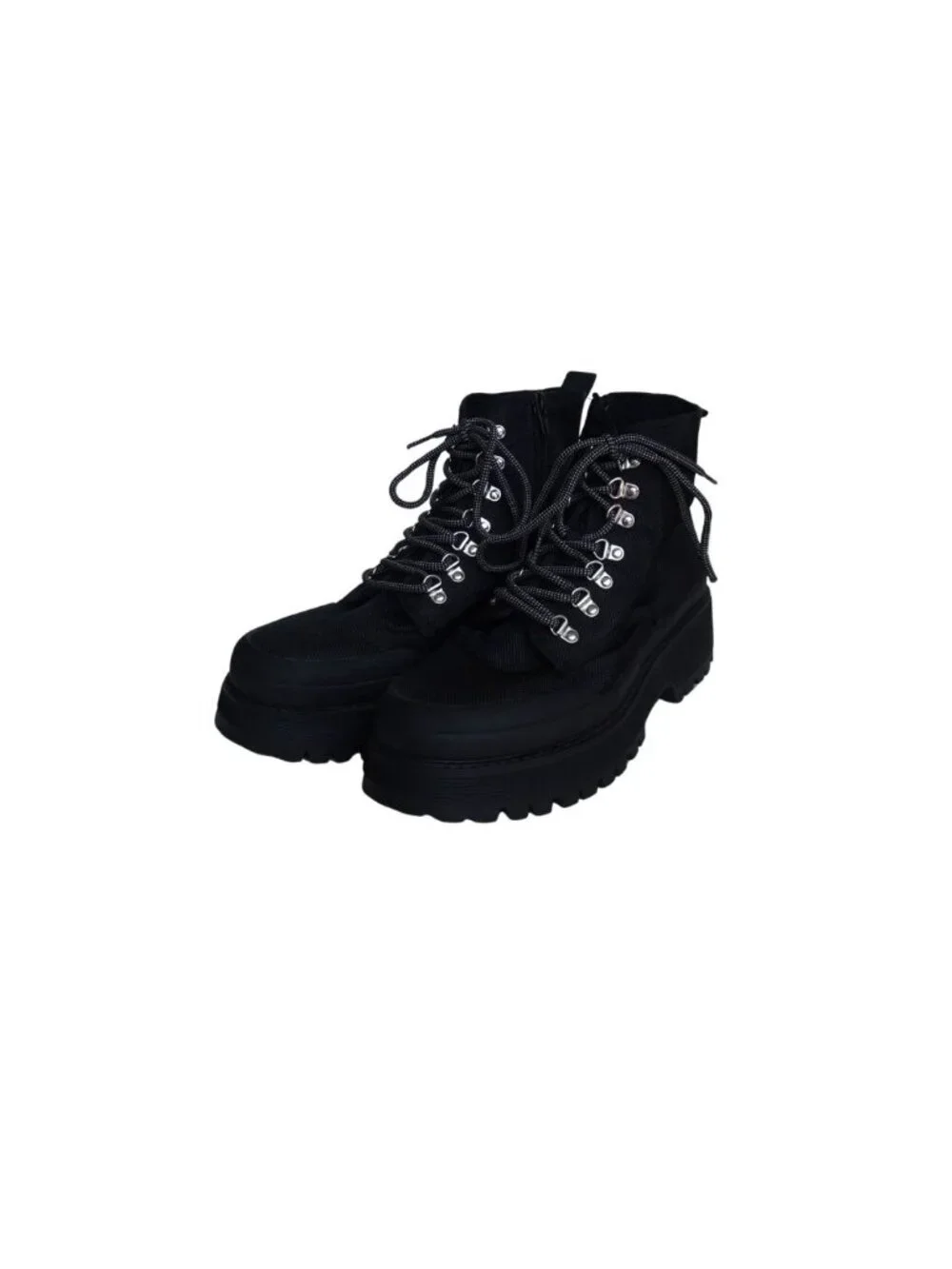 Black Lace Up Platform Ankle Boots - Picture 2 of 8